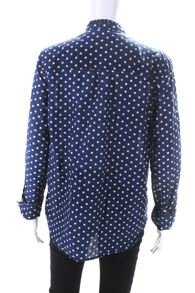 J Crew Women's Polka Dot Long Sleeve Ruffle Trim Blouse Blue Size 12