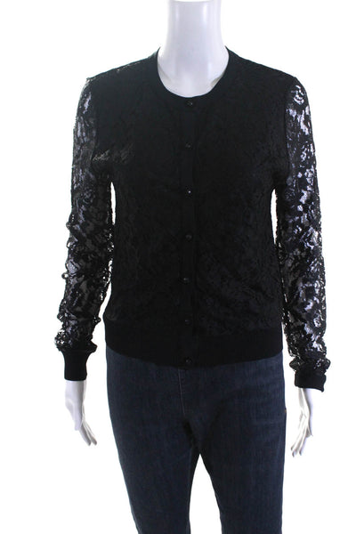 Lucy Paris Womens Floral Lace Long Sleeve Button-Up Cardigan Sweater Black L