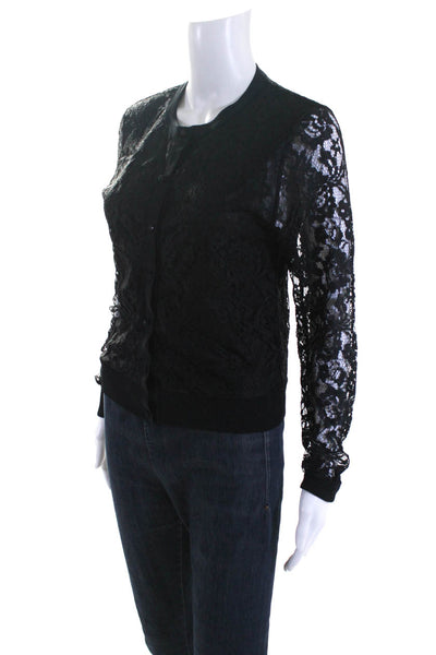 Lucy Paris Womens Floral Lace Long Sleeve Button-Up Cardigan Sweater Black L