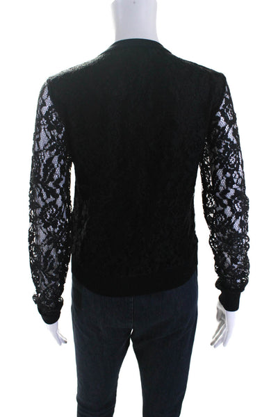 Lucy Paris Womens Floral Lace Long Sleeve Button-Up Cardigan Sweater Black L