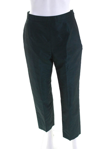 Doncaster Womens Silk High-Rise Side-Zip Straight Leg Pants Trousers Green Size6
