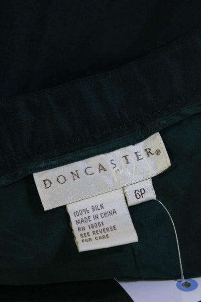 Doncaster Womens Silk High-Rise Side-Zip Straight Leg Pants Trousers Green Size6
