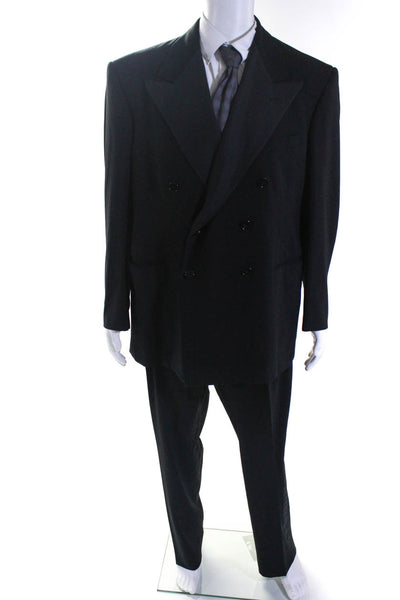 Mens Designer Wool Tuxedo Notched Collar Lined Blazer Jacket Black Size 46/40