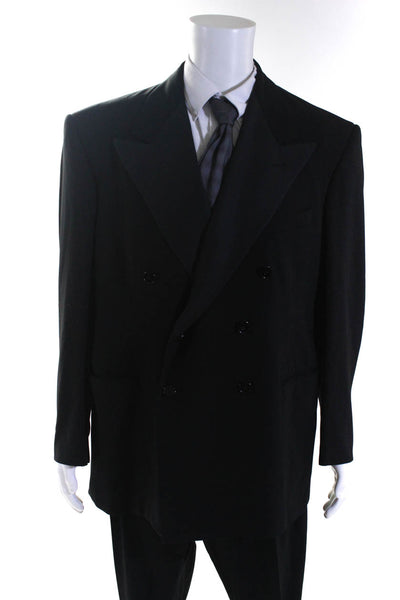 Mens Designer Wool Tuxedo Notched Collar Lined Blazer Jacket Black Size 46/40