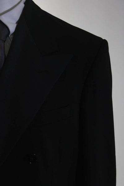 Mens Designer Wool Tuxedo Notched Collar Lined Blazer Jacket Black Size 46/40