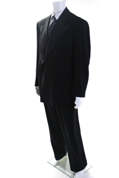 Mens Designer Wool Tuxedo Notched Collar Lined Blazer Jacket Black Size 46/40