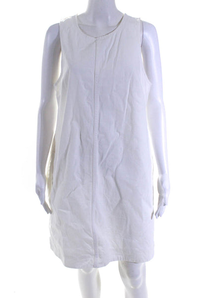 J Crew Womens Sleeveless Denim Round Neck Knee Length Tank Dress White Size 12