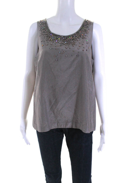 J Crew Womens Sequin Beaded Round Neck Sleeveless Tank Top Blouse Taupe Size 12