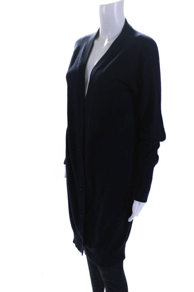 L'Agence Womens Long Sleeved Thin Knit Long Buttoned Cardigan Dark Blue Size 3