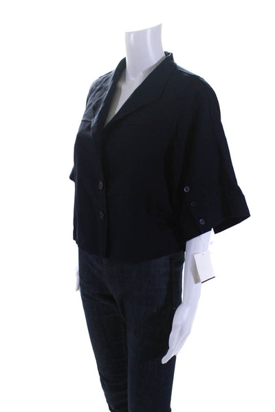 Lie Sangbong Womens Short Sleeved Woven Cropped Buttoned Shirt Dark Blue Size M