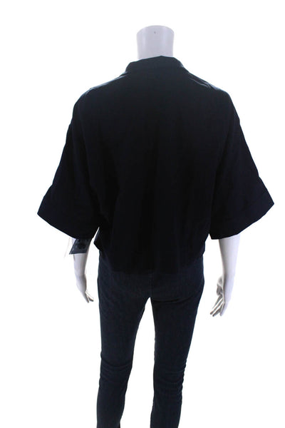 Lie Sangbong Womens Short Sleeved Woven Cropped Buttoned Shirt Dark Blue Size M