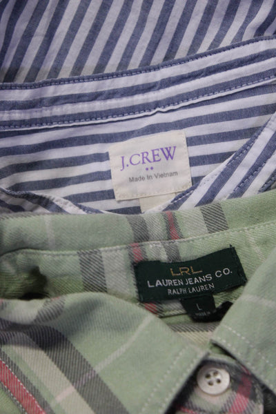 J Crew LRL Lauren Jeans Co Womens Striped Blouse Flannel Blue Green Size L Lot 2