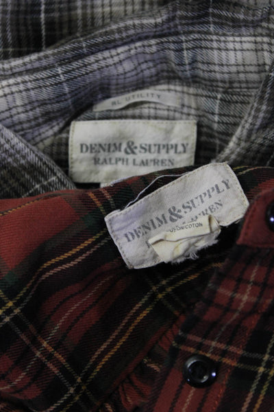 Denim & Supply By Ralph Lauren Womens Plaid Flannel Shirts Gray Red Size L Lot 2