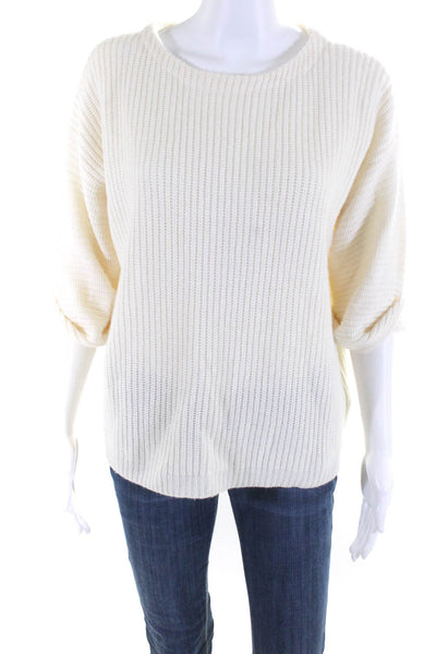 J Crew Womens Ribbed Knit Wool Crew Neck Long Skeeve Sweater Top Ivory Size XS