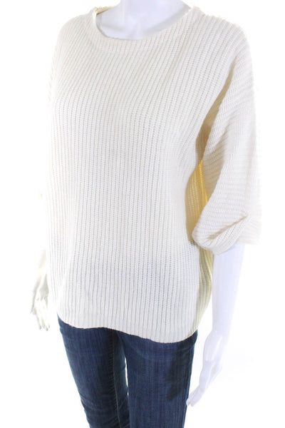 J Crew Womens Ribbed Knit Wool Crew Neck Long Skeeve Sweater Top Ivory Size XS