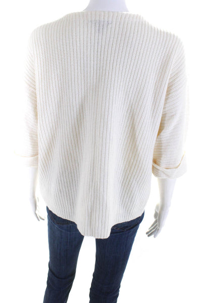 J Crew Womens Ribbed Knit Wool Crew Neck Long Skeeve Sweater Top Ivory Size XS