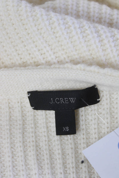 J Crew Womens Ribbed Knit Wool Crew Neck Long Skeeve Sweater Top Ivory Size XS