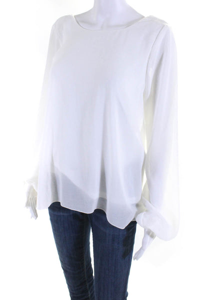 Show Me Your Mumu Womens Chiffon Long Sleeve Scoop Neck Blouse Top White Size S