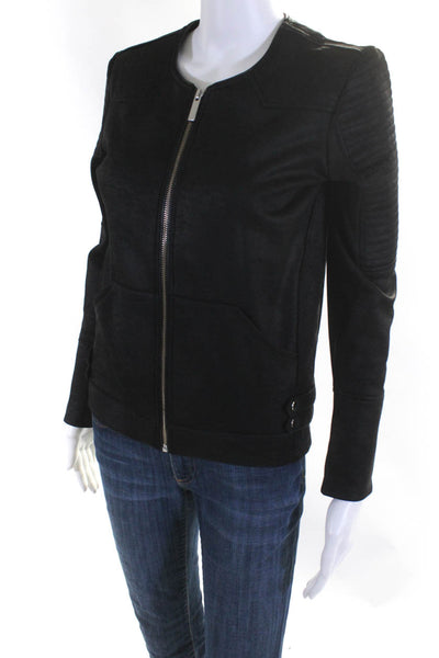 Sport The Kooples Womens Quilted Sleeves Zip Up Lightweight Jacket Black Size S