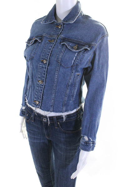 Joes x Taylor Hill Womens Button Up Collared Cut Off Jean Jacket Blue Size XS