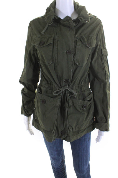 J Crew Womens Canvas Cotton Cargo Pockets Zip Up Jacket Olive Green Size S