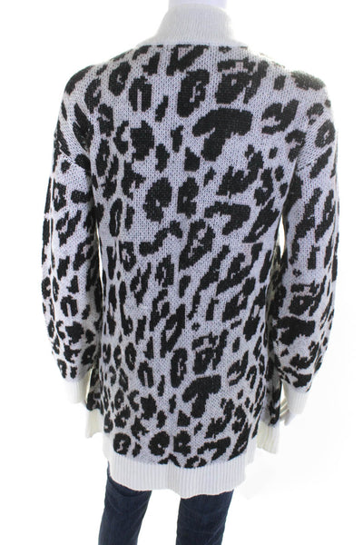 BB Dakota Womens Leopard Print Long Open Front Cardigan White Black Size Small