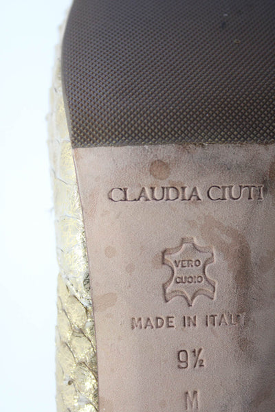 Claudia Ciuti Womens Metallic Faux Snakeskin Slip On Peep Toe Pumps Gold 9.5