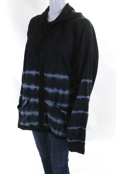 Drifter Women's Hood Long Sleeves Button Up Tie Dye Jacket Black Size XL