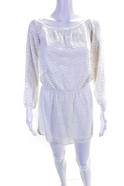 Lilly Pulitzer Womens 3/4 Sleeve Off Shoulder Lace Overlay Romper White Small
