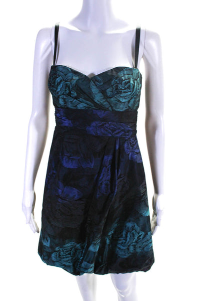 Nanette Lepore Womens Back Zip Sleeveless Floral Printed Dress Black Blue Size 2