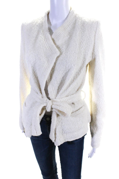 IRO Womens Fleece Knit Long Sleeved Open Front Tied Waist Sweater Cream Size 36