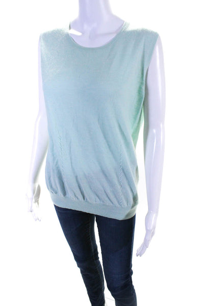 Rena Lange Womens Sleeveless Relaxed Fit Round Neck Tank Top Aqua Blue Size L