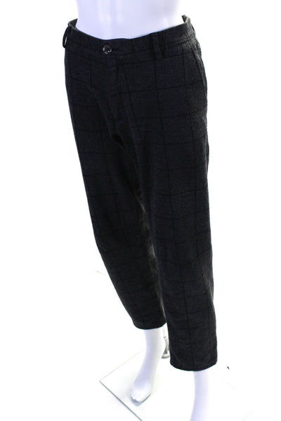 Massimo Dutti Womens Plaid Mid Rise Slim Straight Leg Pants Gray Black Size 32