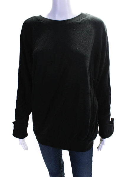Allsaints Womens Pullover Button Trim Crew Neck Sweatshirt Black Cotton Large