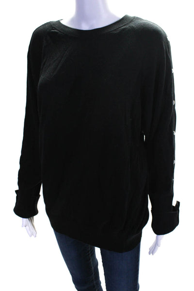 Allsaints Womens Pullover Button Trim Crew Neck Sweatshirt Black Cotton Large