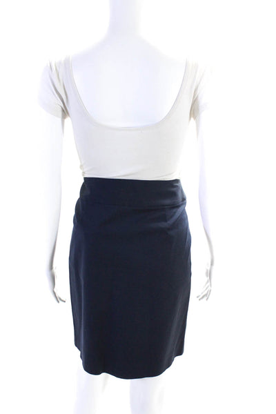 Theory Womens Button Front Sateen Mini Pencil Skirt Navy Blue Cotton Size 0