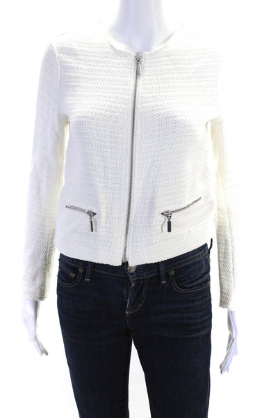 Club Monaco Womens Woven Full Zipper Cardigan Sweater White Size 0