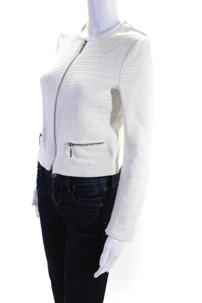 Club Monaco Womens Woven Full Zipper Cardigan Sweater White Size 0