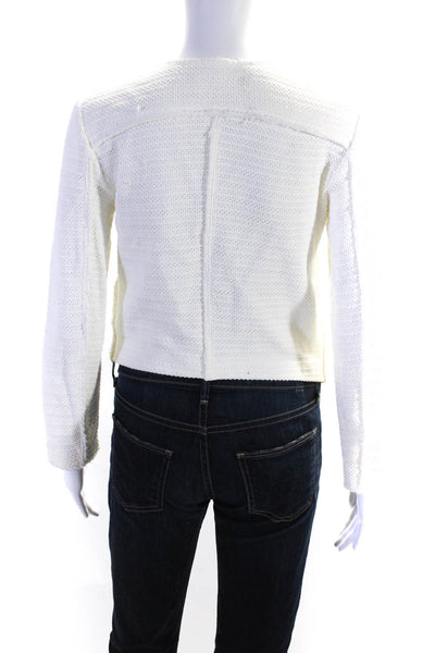 Club Monaco Womens Woven Full Zipper Cardigan Sweater White Size 0