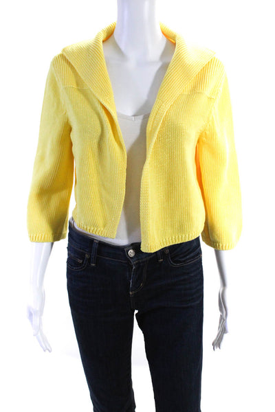 Belford Womens Cotton Knitted High Collared Cropped Open Cardigan Yellow Size M
