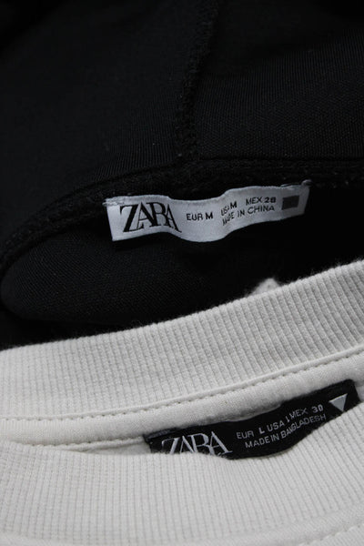 Zara Womens Crop Long Sleeved Crew Sweatshirt Hoodie Gray Black Size M L Lot 2