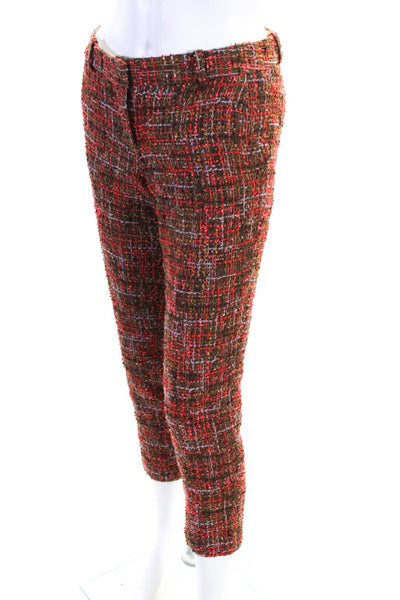 J Crew Women's Straight Leg Cropped Mid Rise Tweed Trousers Red Size 00