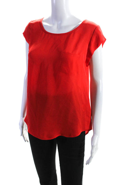 Joie Women's Round Neck Cap Sleeves Silk Blouse Red Size S