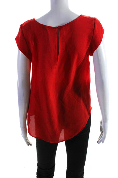 Joie Women's Round Neck Cap Sleeves Silk Blouse Red Size S