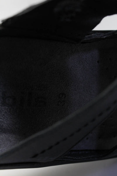 Mephisto Womens Leather Darted Strappy Slip-On Platform Sandals Black Size 7