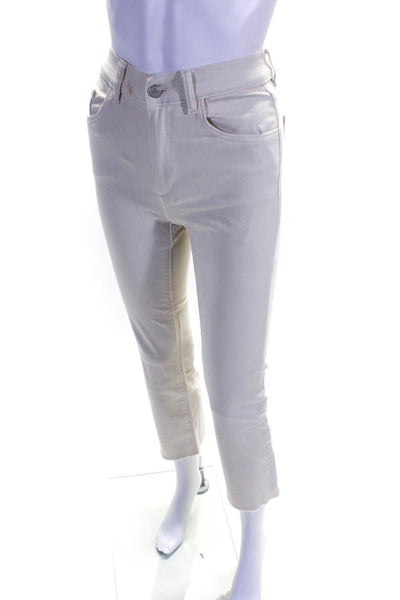 DL1961 Women's High Rise Slim Fit Straight Leg Raw Ankle Jeans Off White Size 24