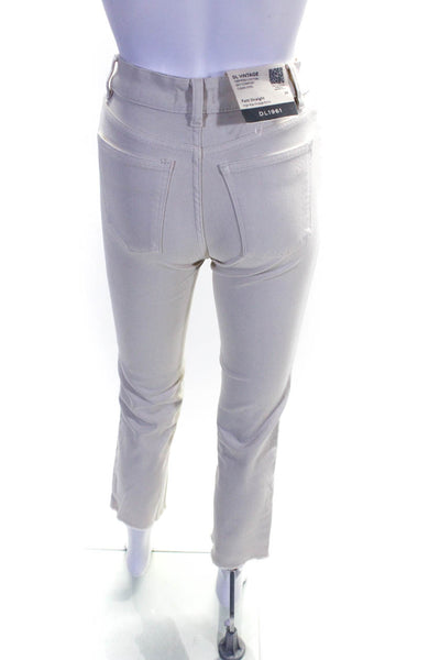 DL1961 Women's High Rise Slim Fit Straight Leg Raw Ankle Jeans Off White Size 24