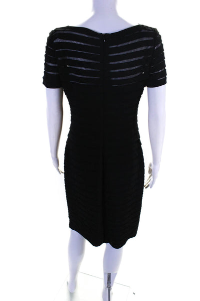 Adrianna Papell Womens Pleated Tiered Boat Neck Short Sleeve Dress Black Size 10