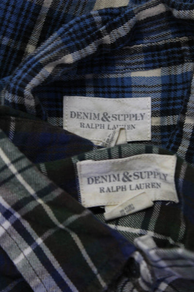 Denim & Supply By Ralph Lauren Womens Flannel Shirts Blue Green Size L Lot 2