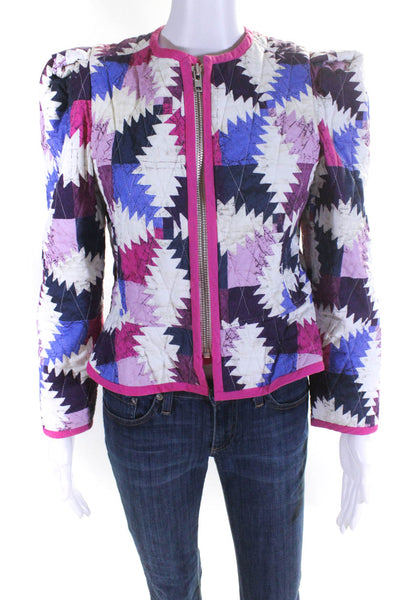 Etoile Isabel Marant Womens Quilted Full Zip Jacket Blue White Pink Size FR 38